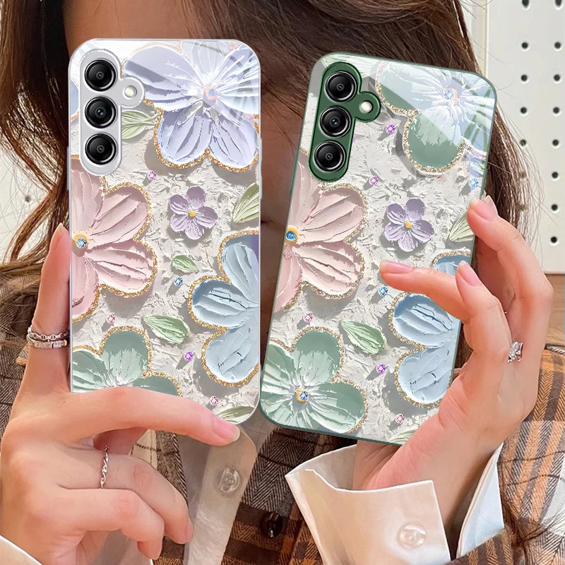 Oil Painting Flowers for Samsung Galaxy A14 4G 20 30 52 20S 21S 22 A32 33 34 42 50 51 53 54 70 71 72 73 5G Glass Phone Case