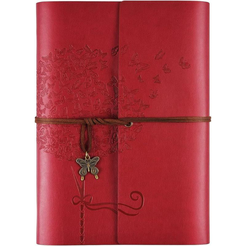 Leather Journal Notebook, Refillable Writing Journal Diary Planner for Women Girls (Red, A5-9.3''X6.3'')