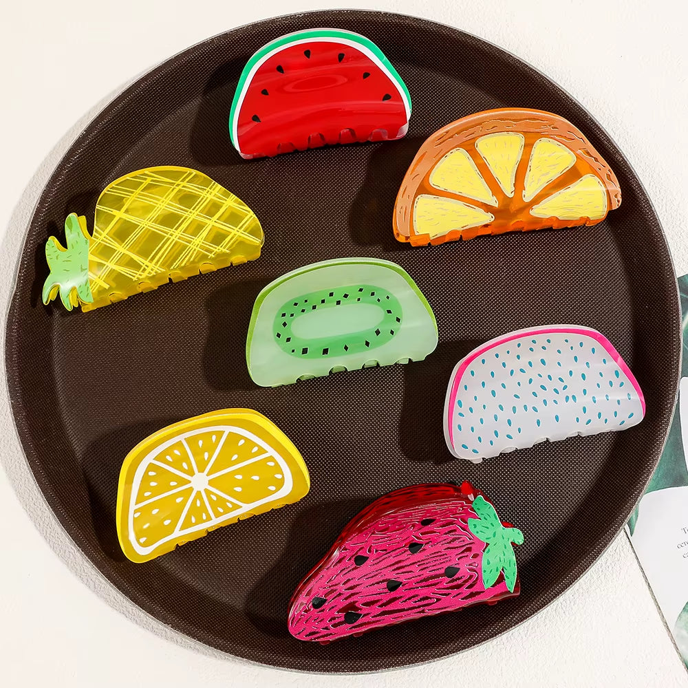 Summer Fruit Acrylic Claw Clip Hairpin Watermelon Orange Hair Clip for Women Girls Colorful Cute Crab Hair Clip Hair Accessories