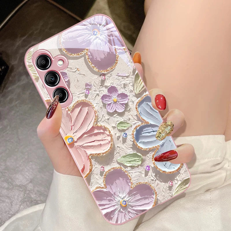 Oil Painting Flowers for Samsung Galaxy A14 4G 20 30 52 20S 21S 22 A32 33 34 42 50 51 53 54 70 71 72 73 5G Glass Phone Case