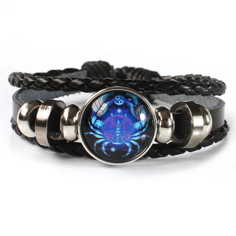 12 Zodiac Signs Constellation Charm Luminous Bracelet Men Women Fashion Multilayer Weave Leather Bracelet & Bangle Birthday Gift