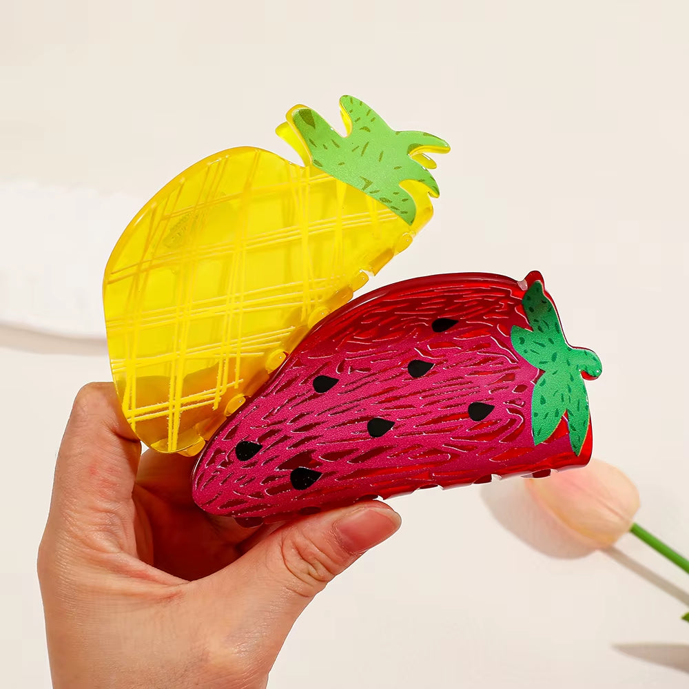 Summer Fruit Acrylic Claw Clip Hairpin Watermelon Orange Hair Clip for Women Girls Colorful Cute Crab Hair Clip Hair Accessories