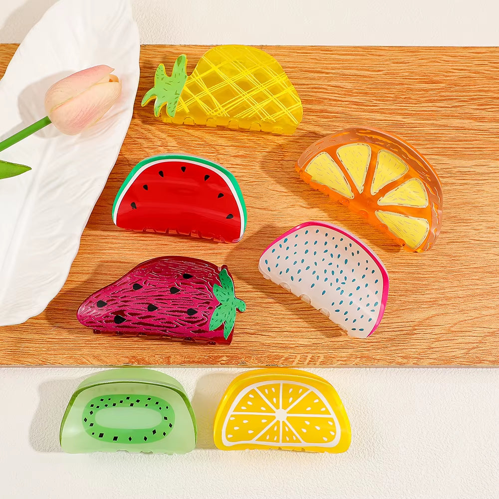 Summer Fruit Acrylic Claw Clip Hairpin Watermelon Orange Hair Clip for Women Girls Colorful Cute Crab Hair Clip Hair Accessories