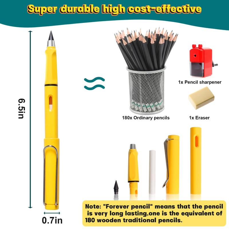 Everlasting Pencil, 12 Pcs Inkless Pencil Eternal with Eraser, Infinity Reusable Pencil for Writing, Drawing, Sustainable Pencil for Home, Office, School