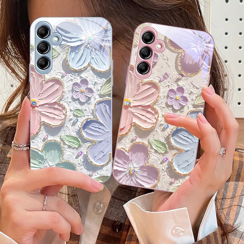 Oil Painting Flowers for Samsung Galaxy A14 4G 20 30 52 20S 21S 22 A32 33 34 42 50 51 53 54 70 71 72 73 5G Glass Phone Case