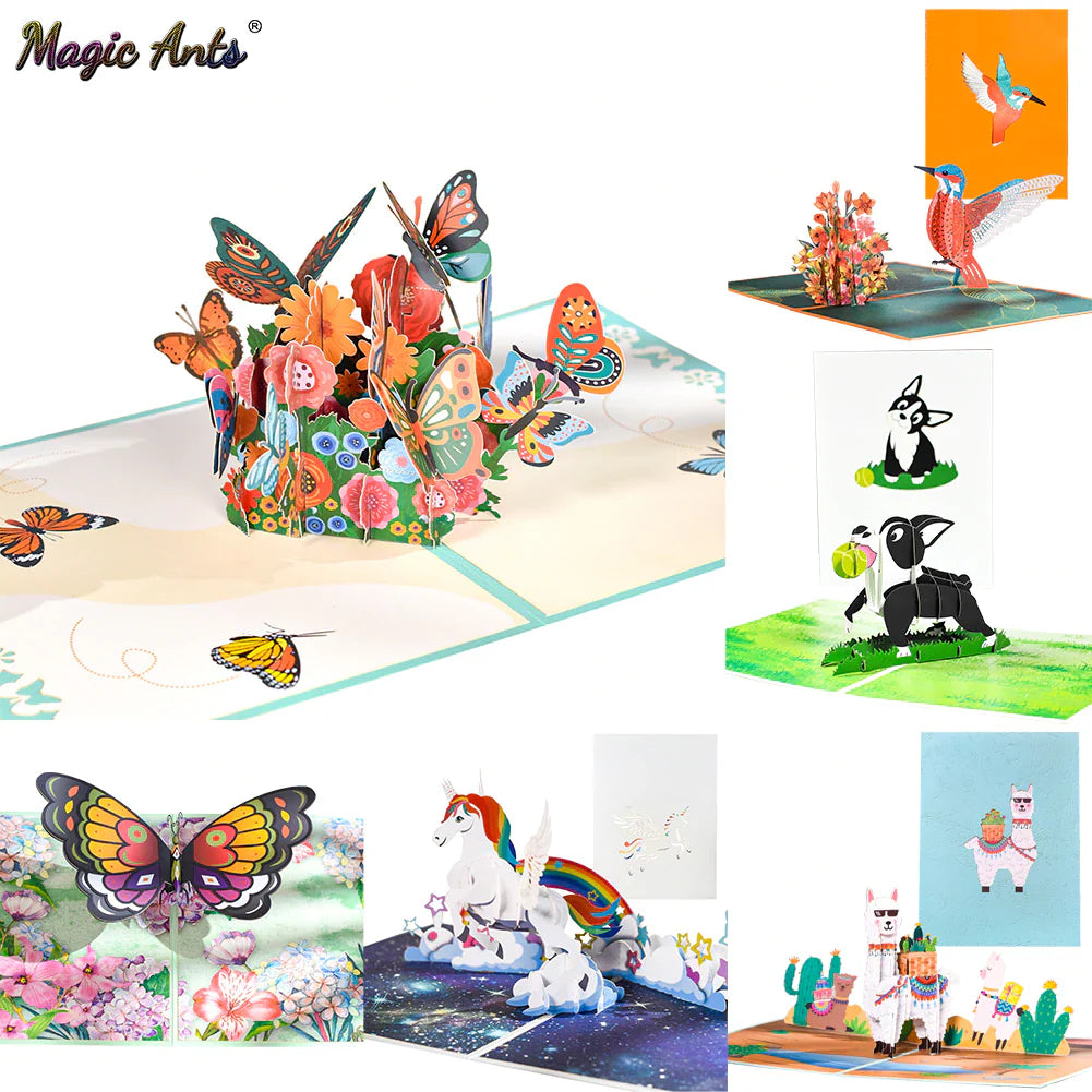3D Butterfly Unicorn Birthday Card for Kids Children Cute Animal Pop-Up Greeting Cards Baby Shower Gifts