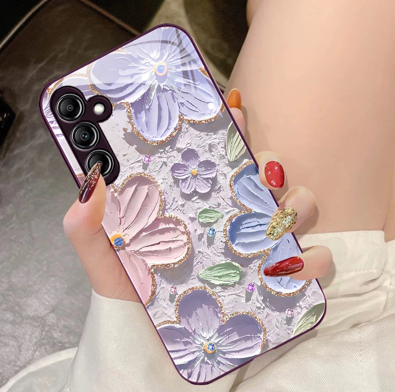 Oil Painting Flowers for Samsung Galaxy A14 4G 20 30 52 20S 21S 22 A32 33 34 42 50 51 53 54 70 71 72 73 5G Glass Phone Case