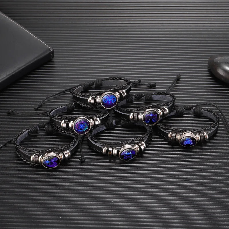 12 Zodiac Signs Constellation Charm Luminous Bracelet Men Women Fashion Multilayer Weave Leather Bracelet & Bangle Birthday Gift