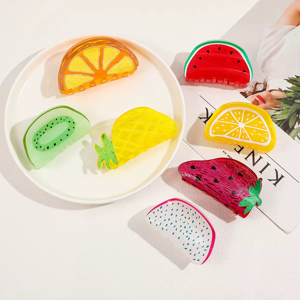 Summer Fruit Acrylic Claw Clip Hairpin Watermelon Orange Hair Clip for Women Girls Colorful Cute Crab Hair Clip Hair Accessories