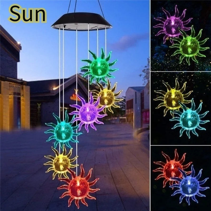 LED Solar Wind Chime Crystal Ball Hummingbird Wind Chime Light Color Changing Waterproof Hanging Solar Light for Home Garden