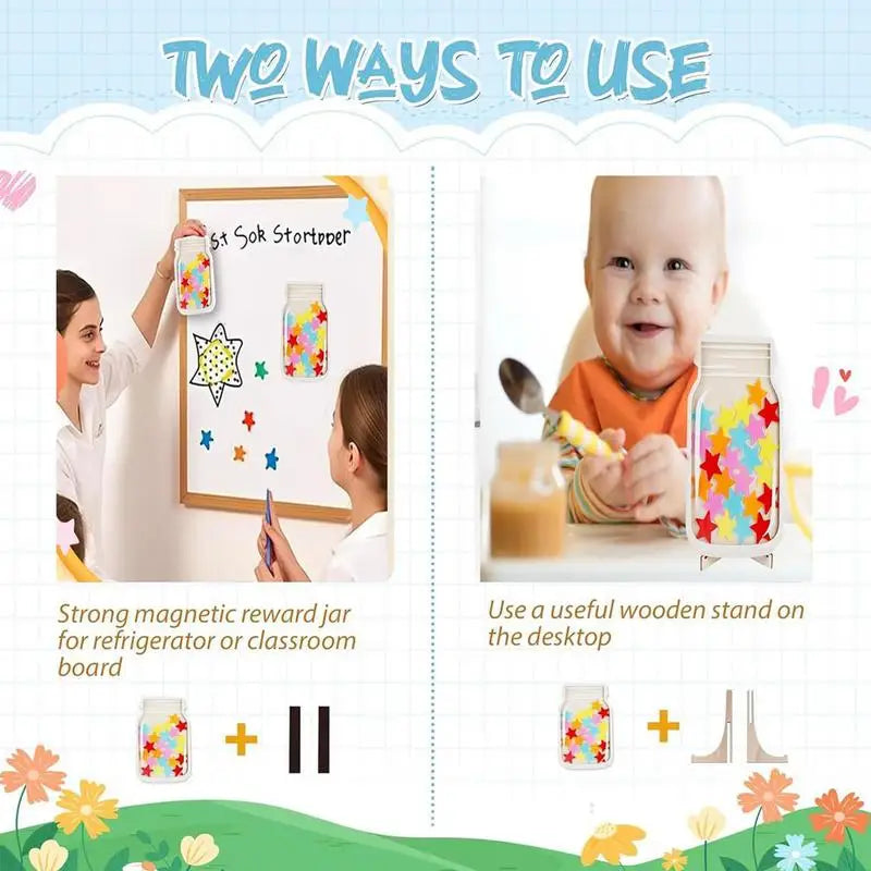 1Set Magnetic Reward Jar Back to School Teacher Reward Jar with Magnet Stars Classroom with Tokens(30Pcs) Gifts for Kids