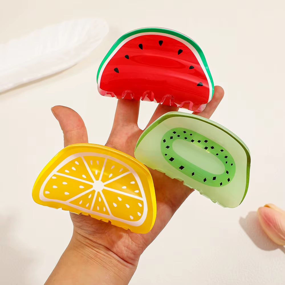 Summer Fruit Acrylic Claw Clip Hairpin Watermelon Orange Hair Clip for Women Girls Colorful Cute Crab Hair Clip Hair Accessories