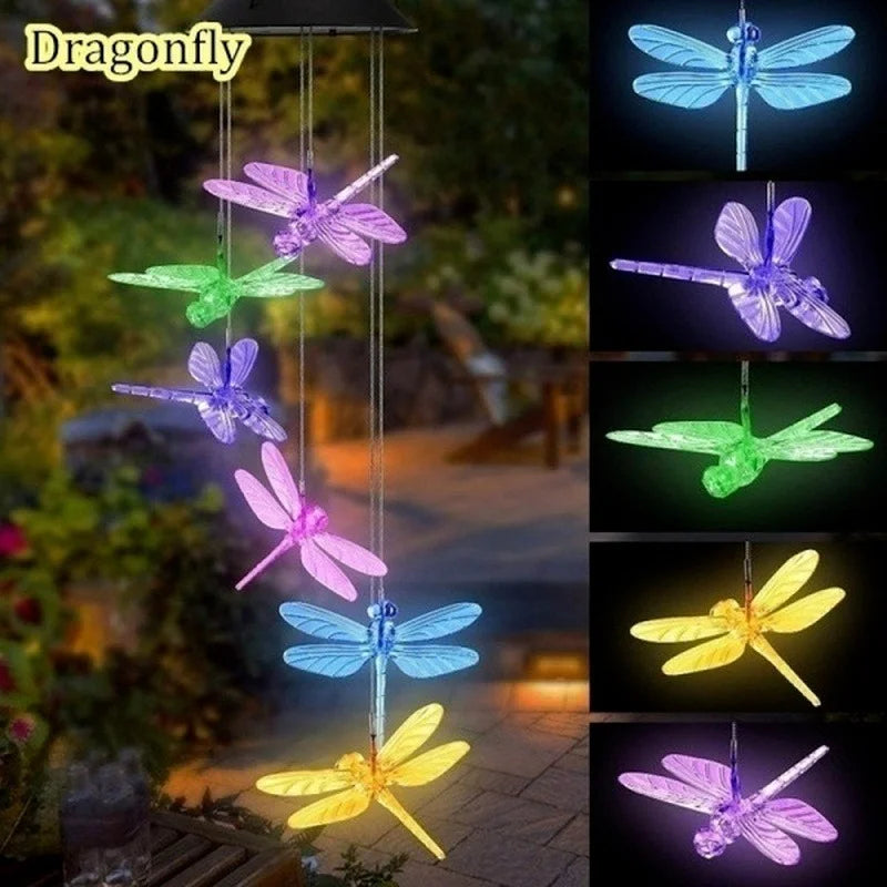LED Solar Wind Chime Crystal Ball Hummingbird Wind Chime Light Color Changing Waterproof Hanging Solar Light for Home Garden