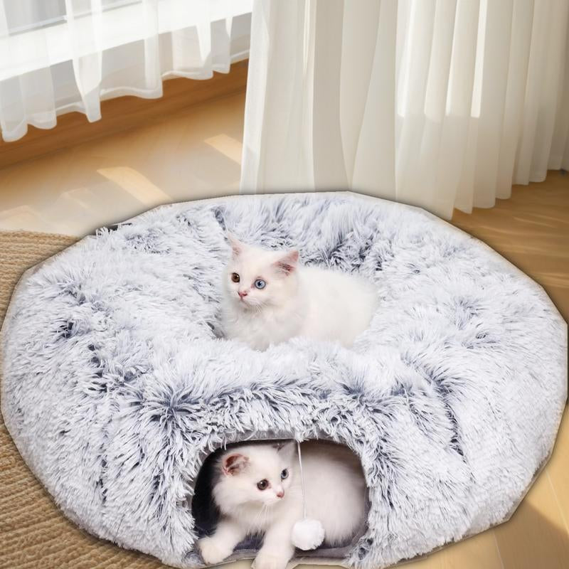 Cute Calming Kitten Beds - Soft Plush Warm Cat Tunnel Foldable Detachable Washable Multifunctional Splicing Design for Cozy Playtime & Relaxation