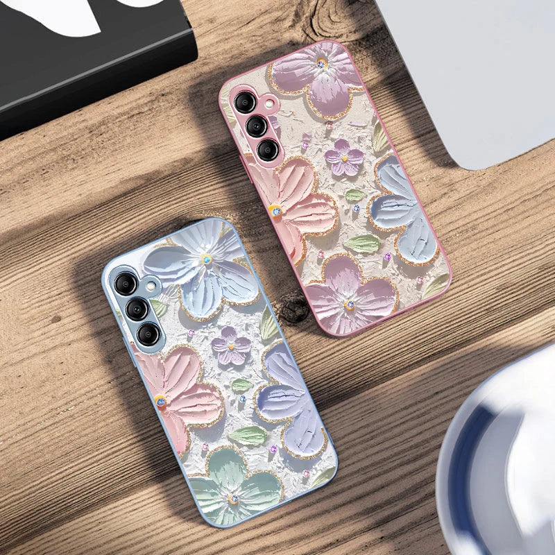 Oil Painting Flowers for Samsung Galaxy A14 4G 20 30 52 20S 21S 22 A32 33 34 42 50 51 53 54 70 71 72 73 5G Glass Phone Case