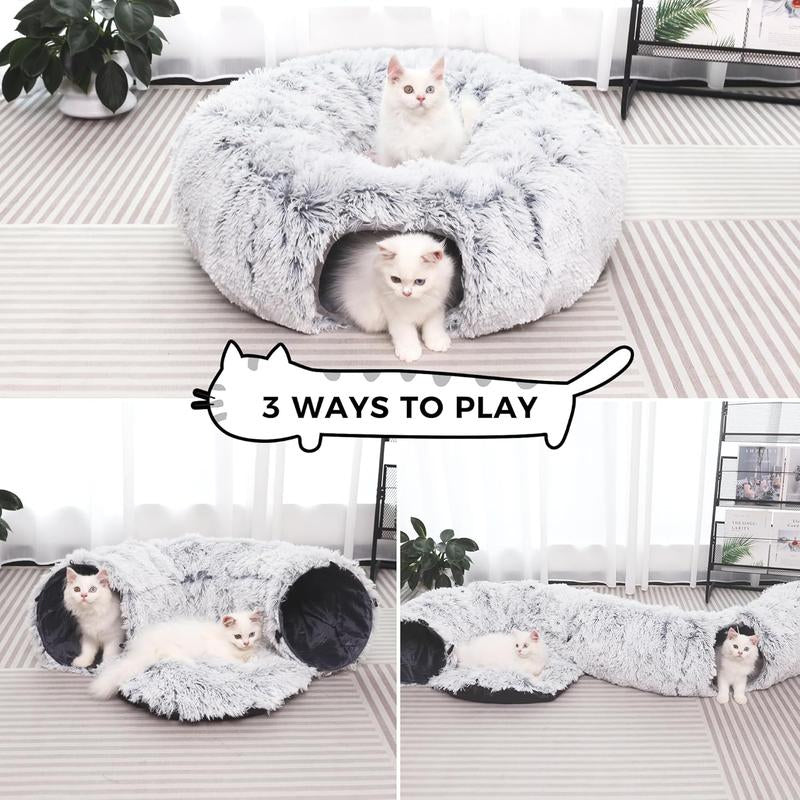 Cute Calming Kitten Beds - Soft Plush Warm Cat Tunnel Foldable Detachable Washable Multifunctional Splicing Design for Cozy Playtime & Relaxation