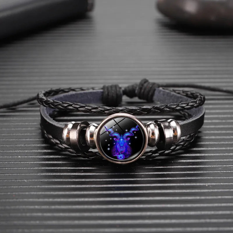12 Zodiac Signs Constellation Charm Luminous Bracelet Men Women Fashion Multilayer Weave Leather Bracelet & Bangle Birthday Gift
