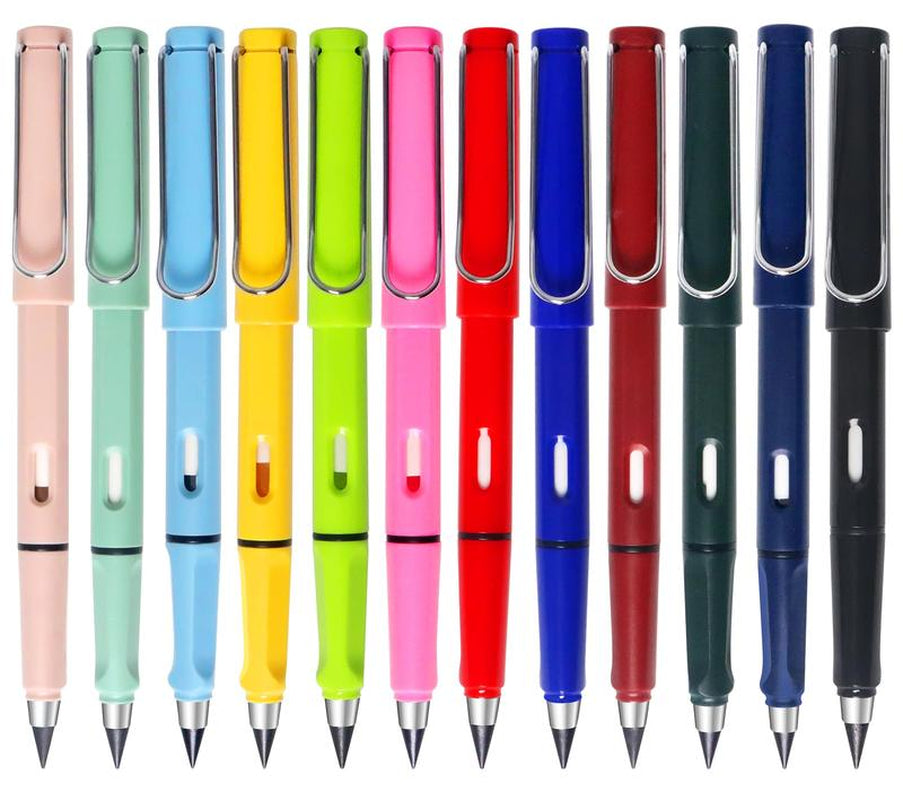 Everlasting Pencil, 12 Pcs Inkless Pencil Eternal with Eraser, Infinity Reusable Pencil for Writing, Drawing, Sustainable Pencil for Home, Office, School